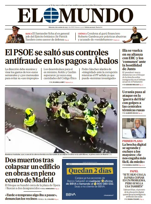 Portada de EL MUNDO del miércoles 8 de octubre de 2025