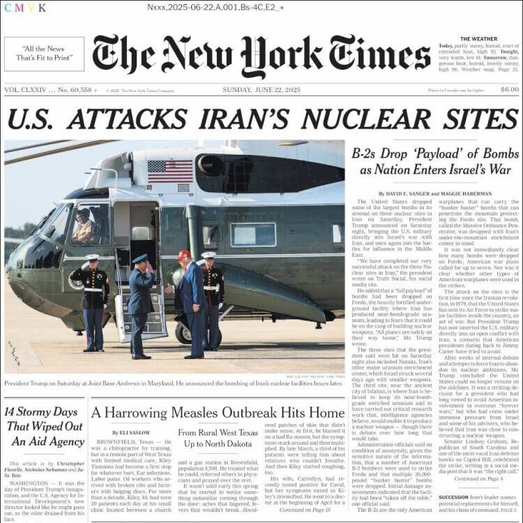 Las portadas de los principales periódicos del mundo tras el bombardeo de Estados Unidos a Irán