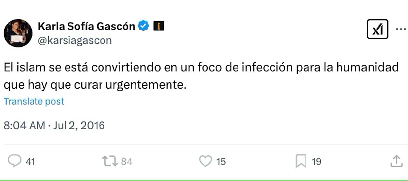 Críticas a Karla Sofía Gascón por antiguos tuits racistas, sobre George  Floyd o la diversidad en los Oscar: "El Islam se está convirtiendo en un  foco de infección para la humanidad que