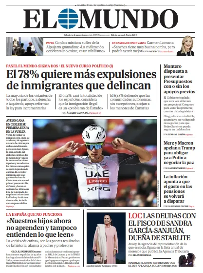 Portada de EL MUNDO del sábado 30 de agosto de 2025