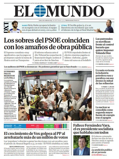 Portada de EL MUNDO del lunes 6 de octubre de 2025