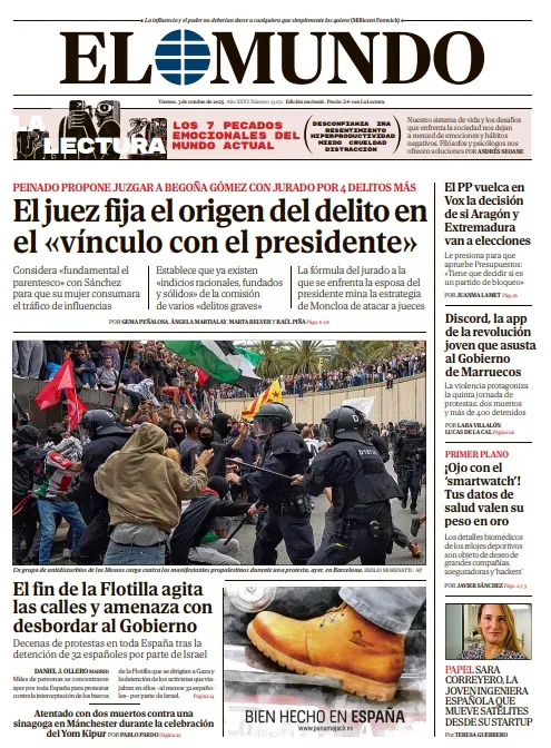 Portada de EL MUNDO del viernes 3 de octubre de 2025