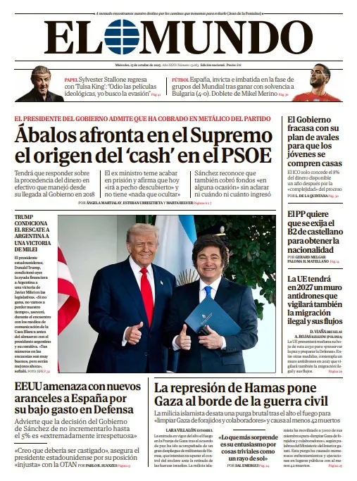 Portada de EL MUNDO del miércoles 15 de octubre de 2025