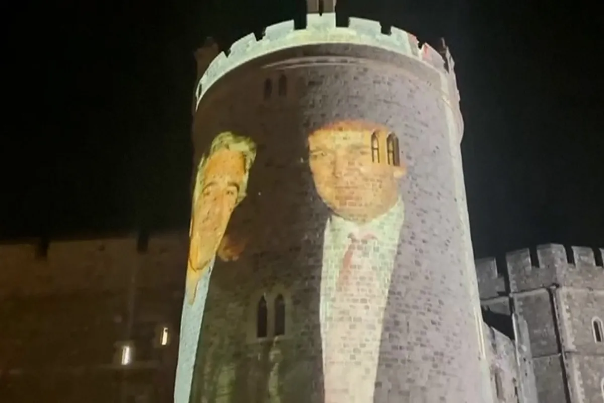 Proyectan imágenes de Trump junto a Epstein en una torre del Castillo de Windsor