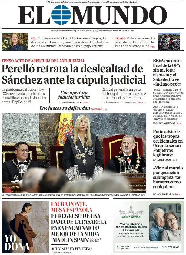 Portada de EL MUNDO del sábado 6 de septiembre de 2025