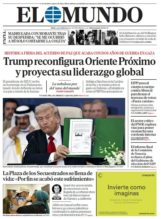 Portada de EL MUNDO del martes 14 de octubre de 2025