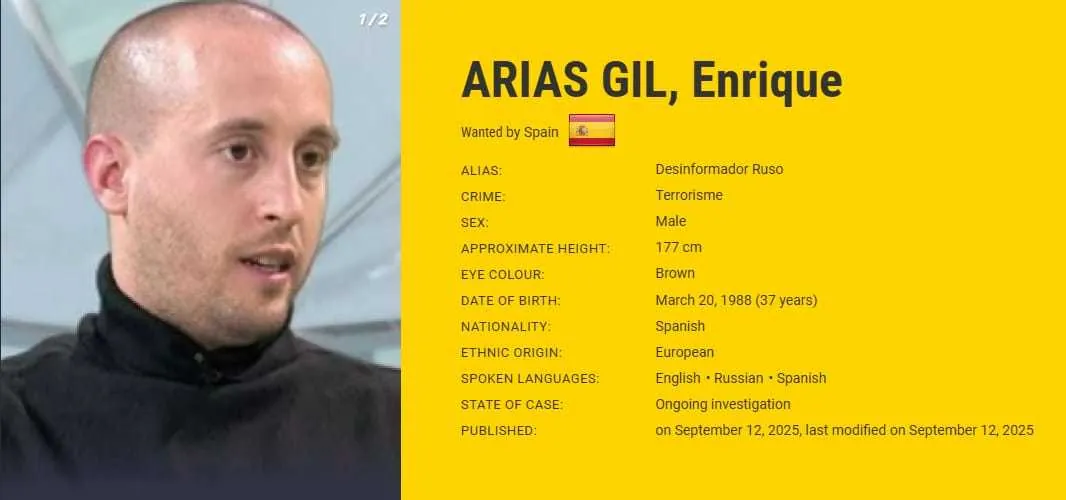 Un profesor español, entre los fugitivos más buscados de Europol por "delitos de sabotaje con finalidad terrorista" a favor de Rusia