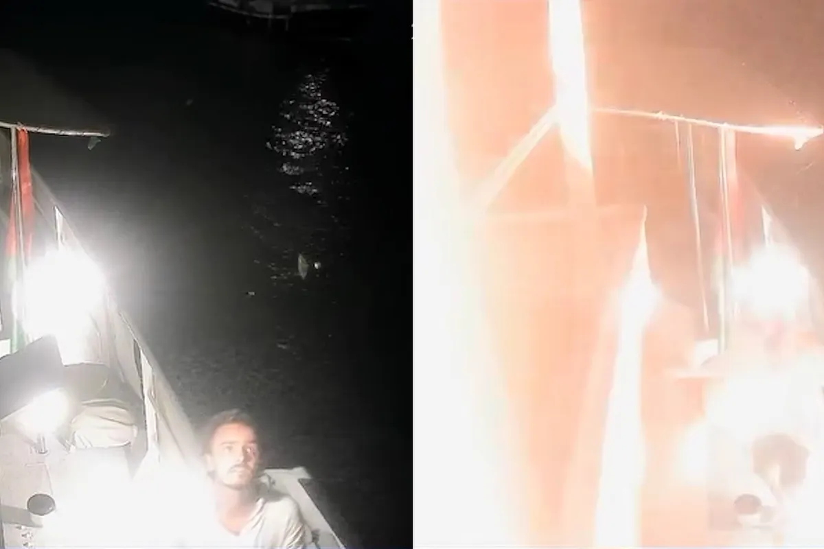 Momento en el que el barco de la Flotilla en el que viaja Ada Colau habría sido atacado por un dron