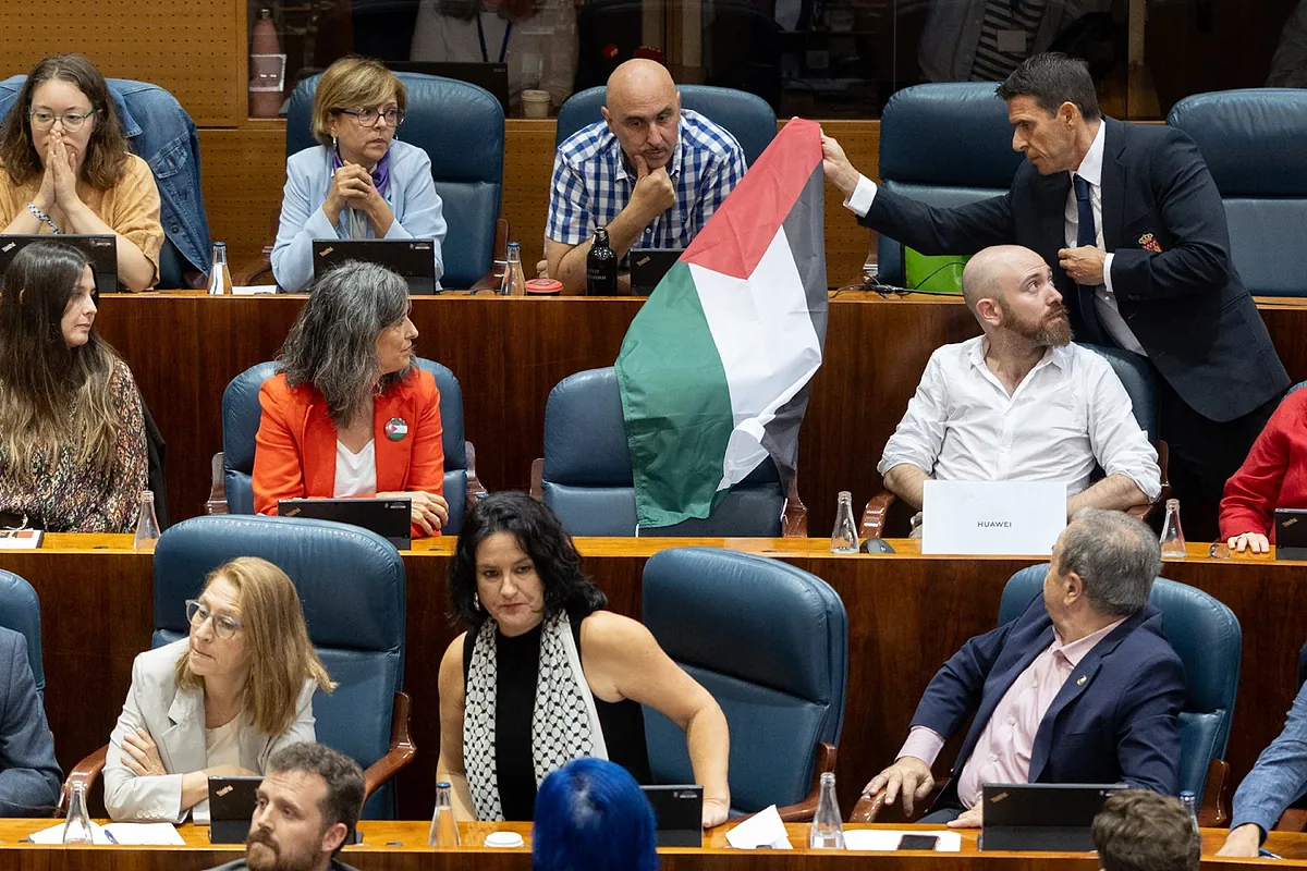 Tensión y bronca en la Asamblea de Madrid por una bandera palestina: "¡Que la baje!"