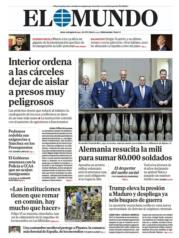Portada de EL MUNDO del jueves 28 de agosto de 2025