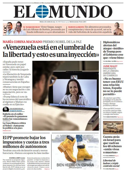 Portada de EL MUNDO del sábado 11 de octubre de 2025