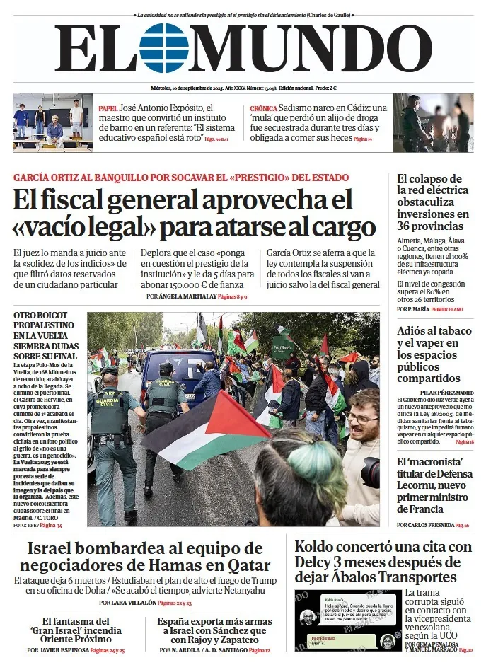 Portada de EL MUNDO del miércoles 10 de septiembre de 2025