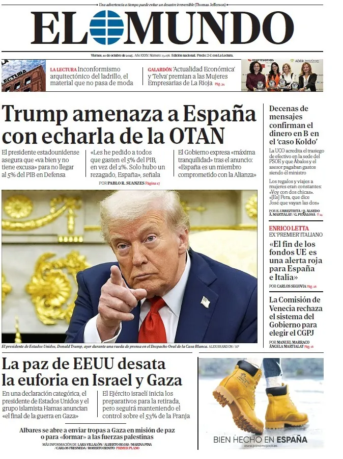 Portada de EL MUNDO del viernes 10 de octubre de 2025