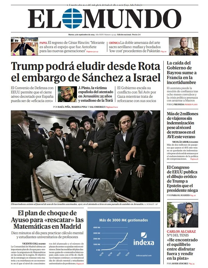 Portada de EL MUNDO del martes 9 de septiembre de 2025