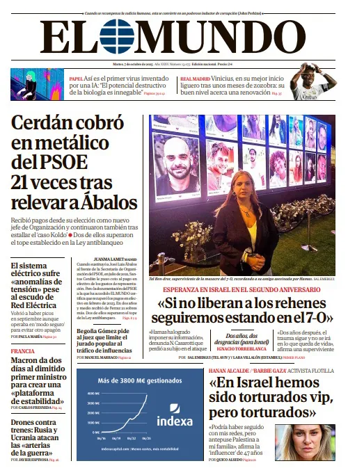 Portada de EL MUNDO del martes 7 de octubre de 2025